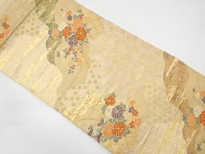 道長取りに牡丹・菊模様織り出し袋帯